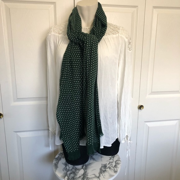 Accessories - Green polkadot fringe scarf soft and warm one size